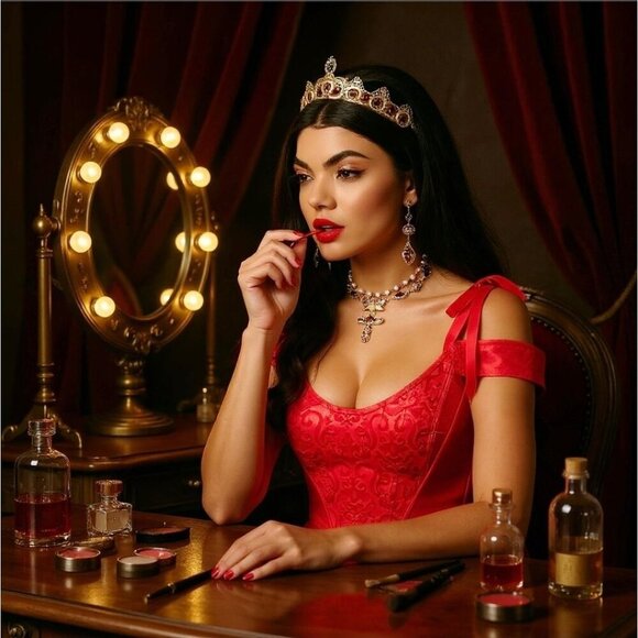 Sugar Thrillz Scarlet Satin Floral Jacquard Corset w/ Tie Straps & Lace‑Up – M - Picture 4 of 8